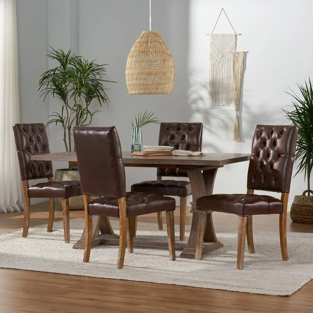 Uintah Dark Brown and Natural Tufted Dining Chair (Set of 4) by Noble House - Image 10