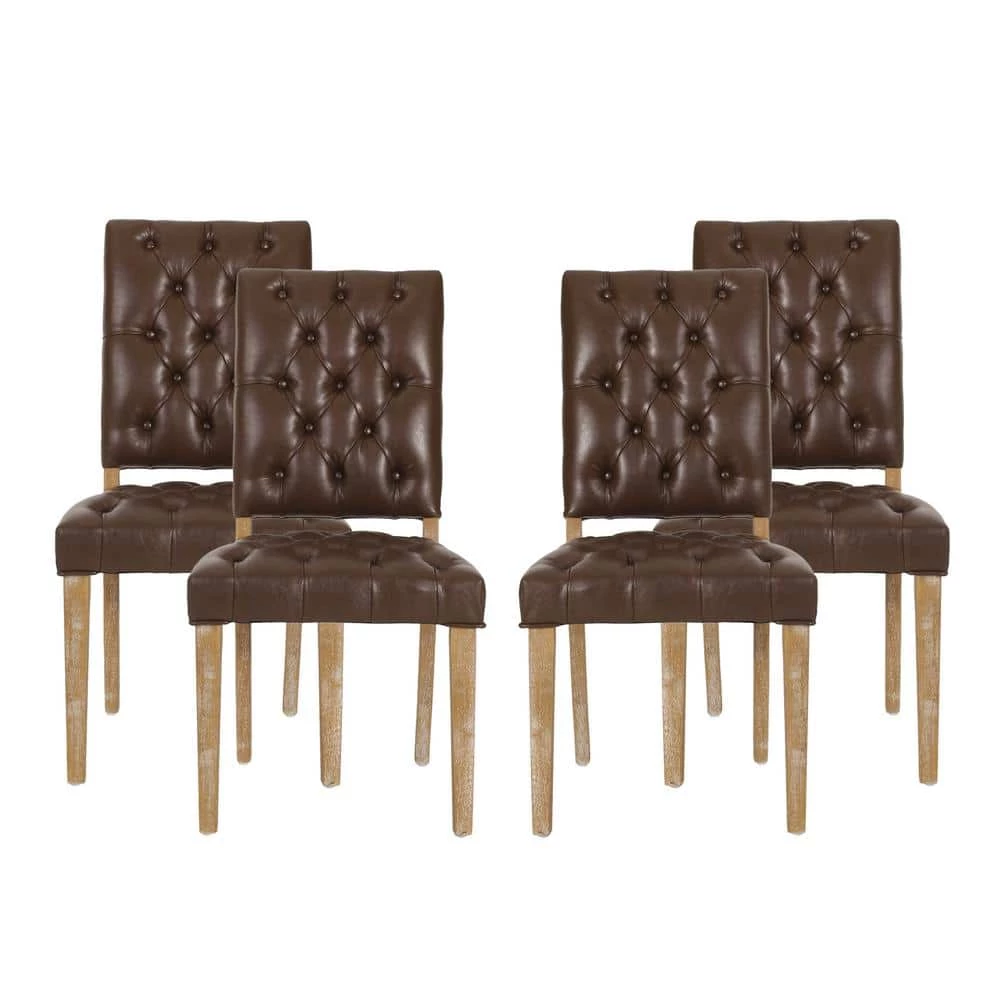 Uintah Dark Brown and Natural Tufted Dining Chair (Set of 4) by Noble House
