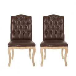 Lucy Dark Brown and Natural Faux Leather Tufted Dining Chairs (Set of 2) by Noble House