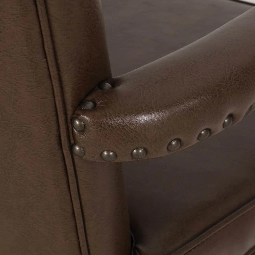 Ardson Dark Brown and Natural Faux Leather Dining Arm Chairs (Set of 2) by Noble House - Image 9