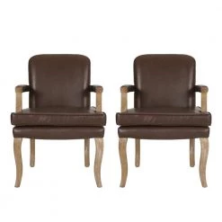 Ardson Dark Brown and Natural Faux Leather Dining Arm Chairs (Set of 2) by Noble House