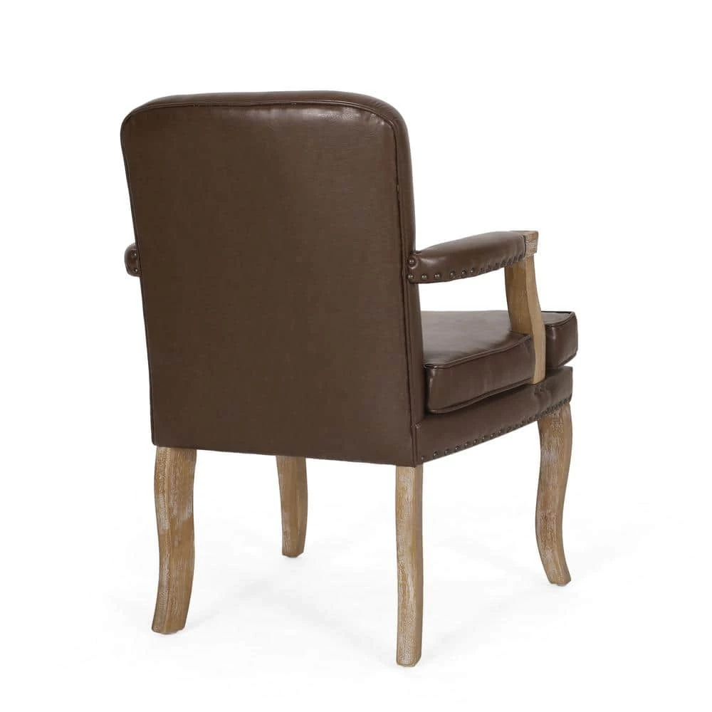 Ardson Dark Brown and Natural Faux Leather Dining Arm Chairs (Set of 2) by Noble House - Image 4