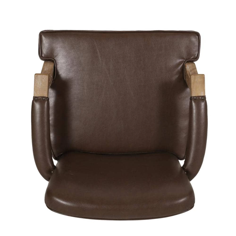 Ardson Dark Brown and Natural Faux Leather Dining Arm Chairs (Set of 2) by Noble House - Image 3