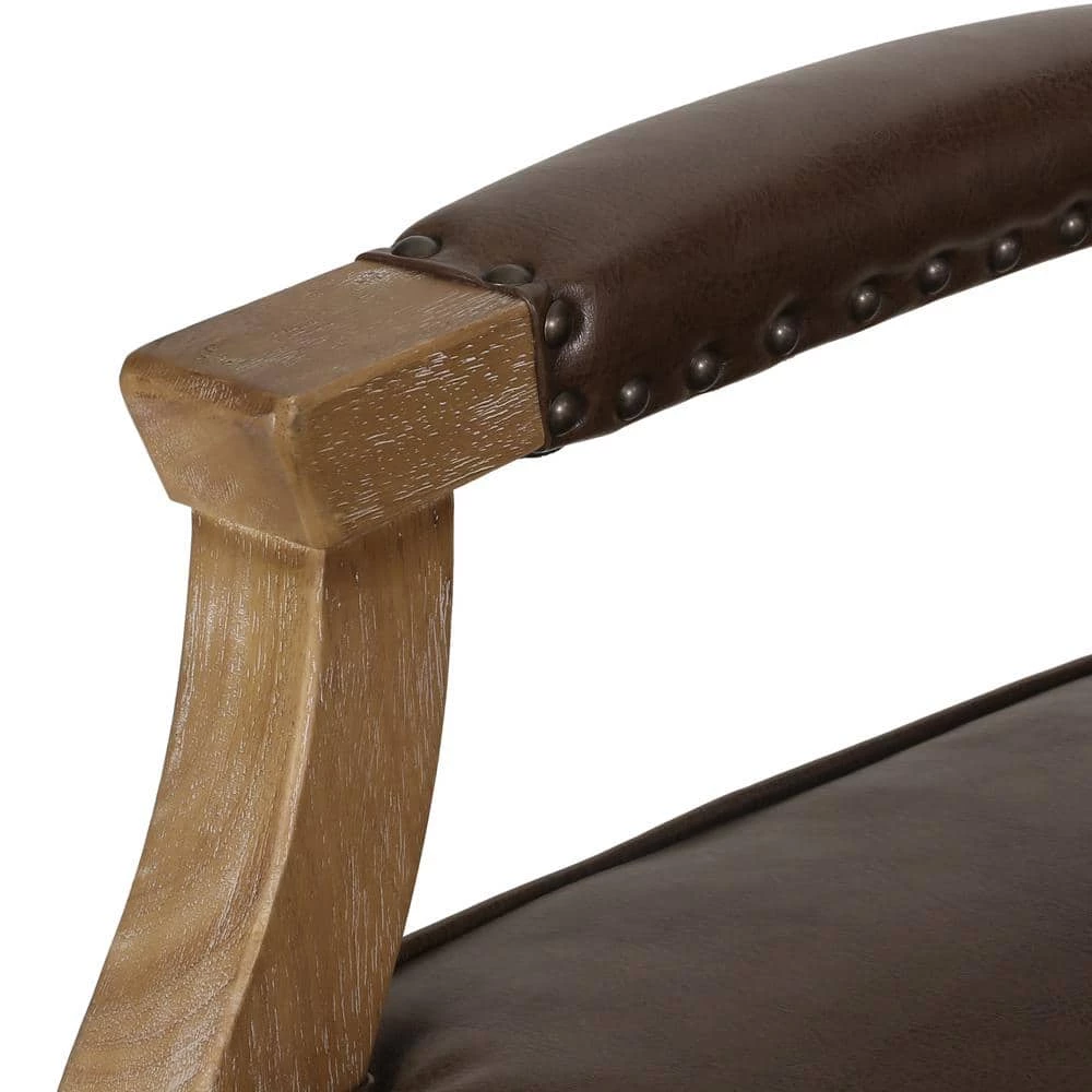 Ardson Dark Brown and Natural Faux Leather Dining Arm Chairs (Set of 2) by Noble House - Image 6