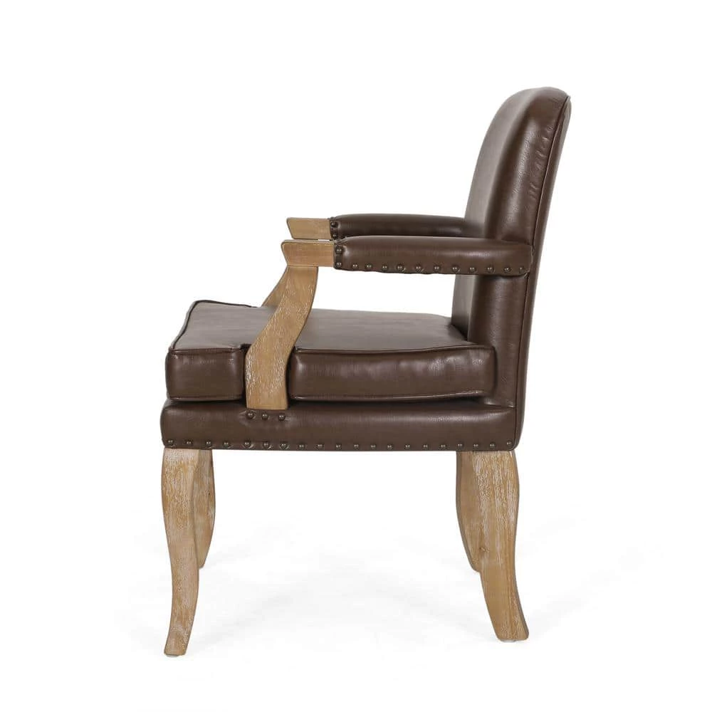 Ardson Dark Brown and Natural Faux Leather Dining Arm Chairs (Set of 2) by Noble House - Image 2