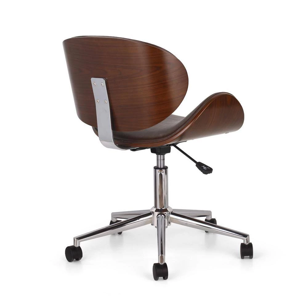 Trion Dark Brown and Walnut Faux Leather Swivel Task Chairs by Noble House - Image 7