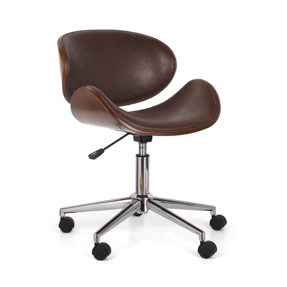 Trion Dark Brown and Walnut Faux Leather Swivel Task Chairs by Noble House