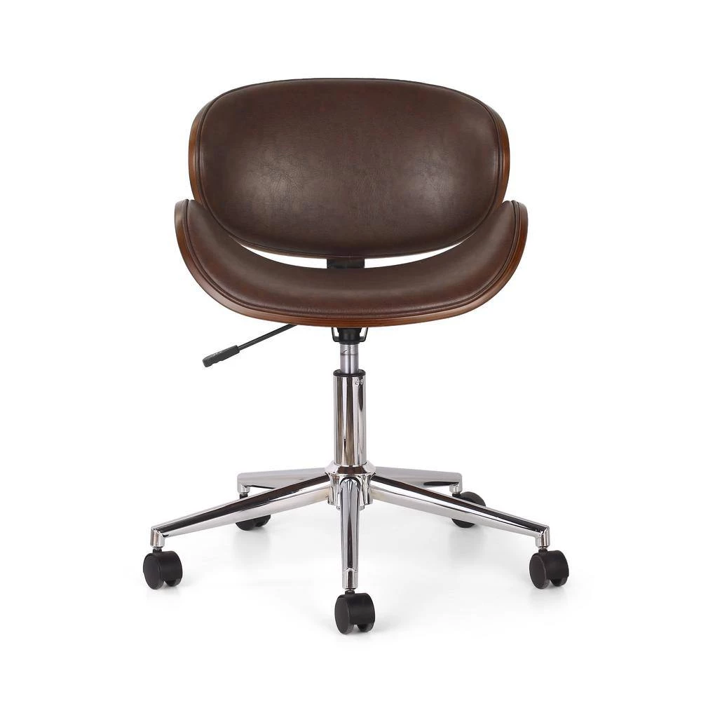Trion Dark Brown and Walnut Faux Leather Swivel Task Chairs by Noble House - Image 3