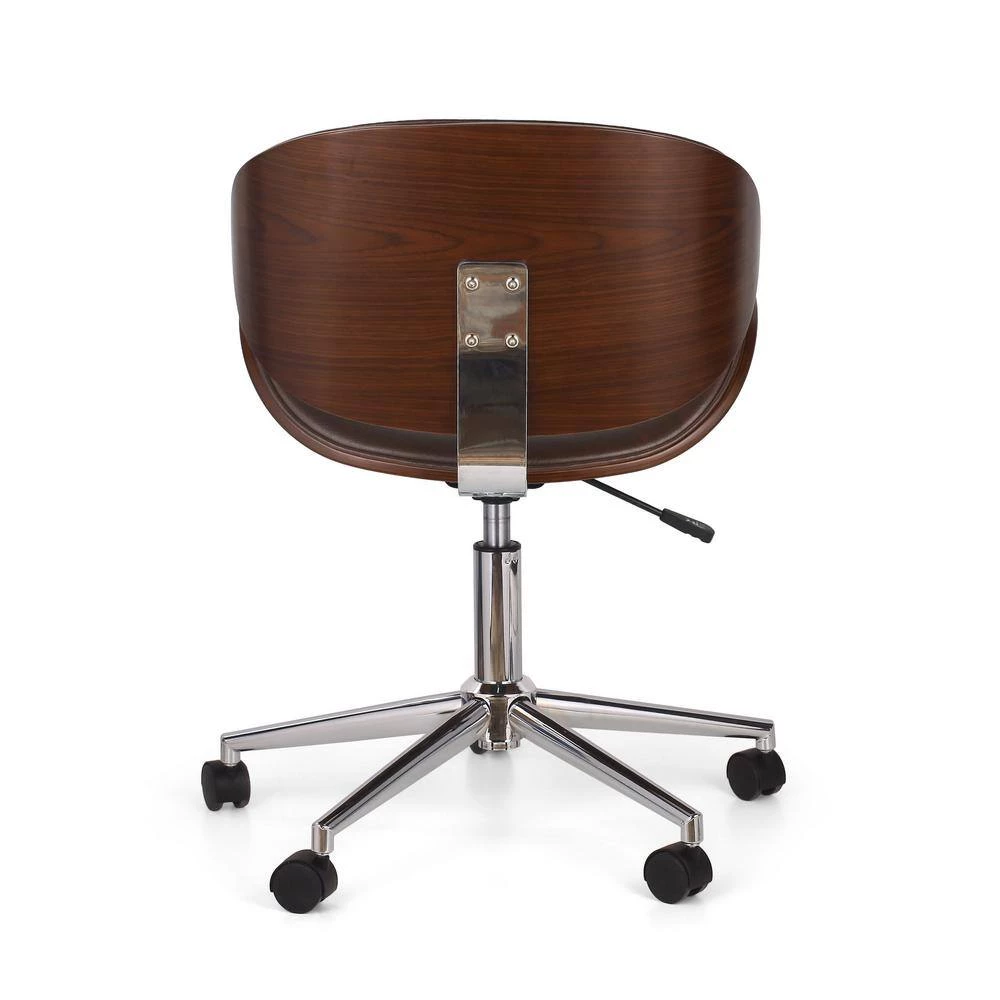 Trion Dark Brown and Walnut Faux Leather Swivel Task Chairs by Noble House - Image 8
