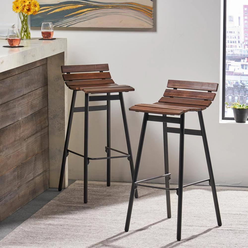 Pepperwood 35 in. Dark Brown and Black Wooden Bar Stools (Set of 2) by Noble House - Image 10