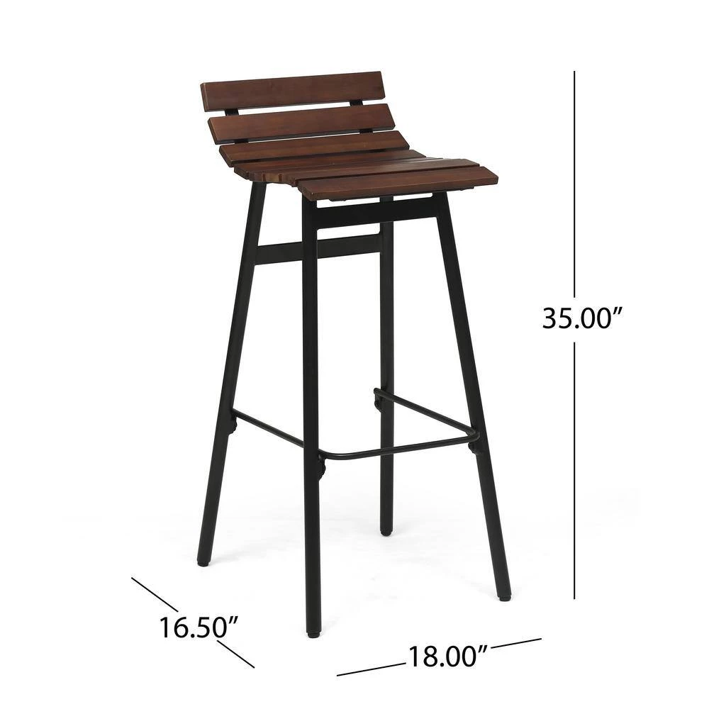 Pepperwood 35 in. Dark Brown and Black Wooden Bar Stools (Set of 2) by Noble House - Image 3