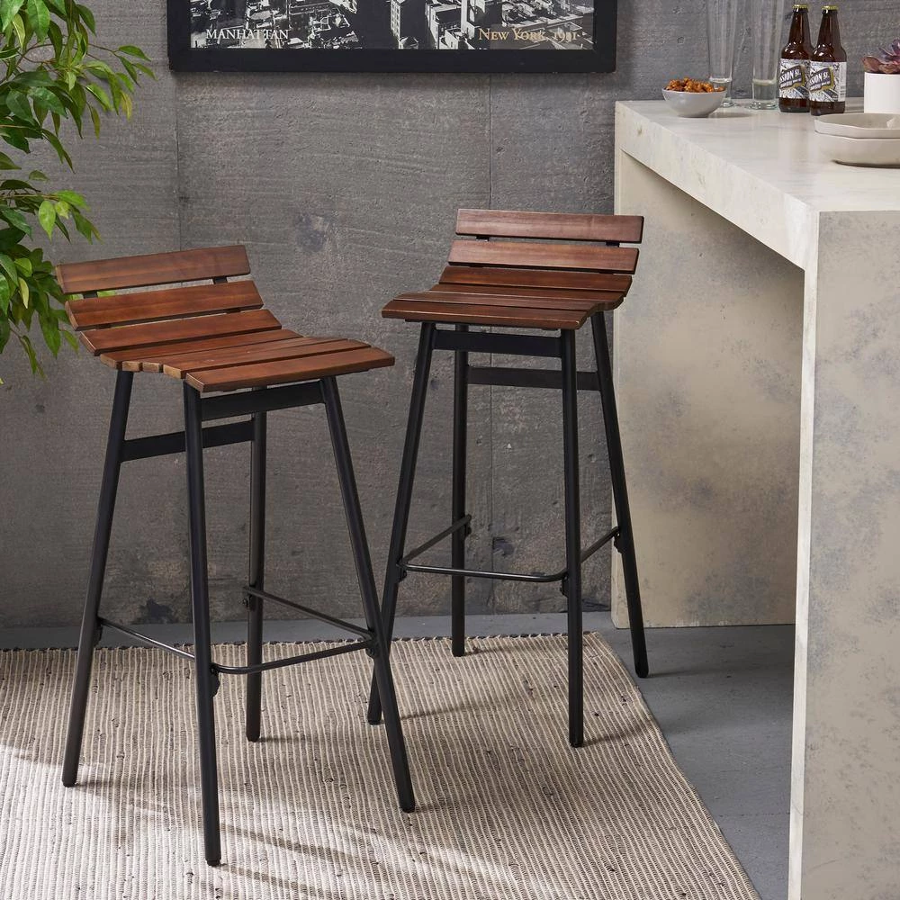 Pepperwood 35 in. Dark Brown and Black Wooden Bar Stools (Set of 2) by Noble House - Image 9