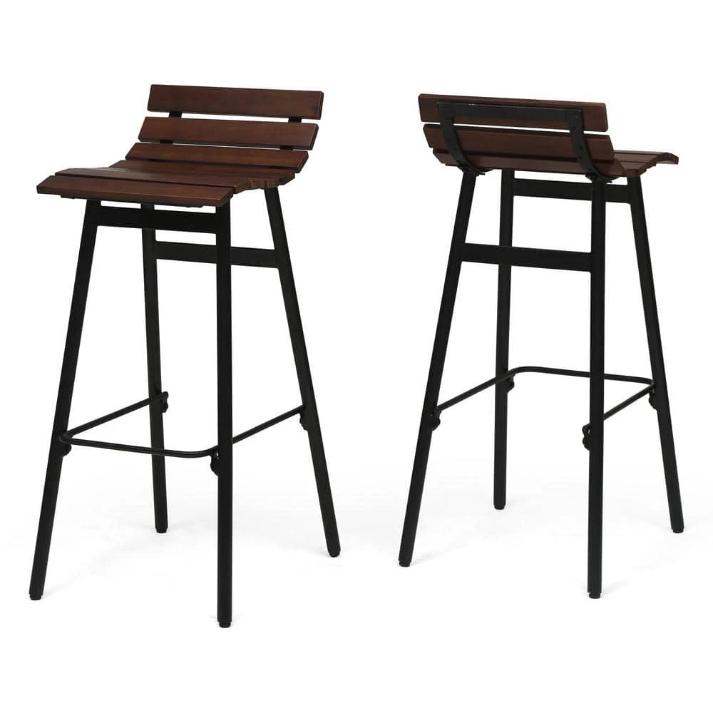 Pepperwood 35 in. Dark Brown and Black Wooden Bar Stools (Set of 2) by Noble House
