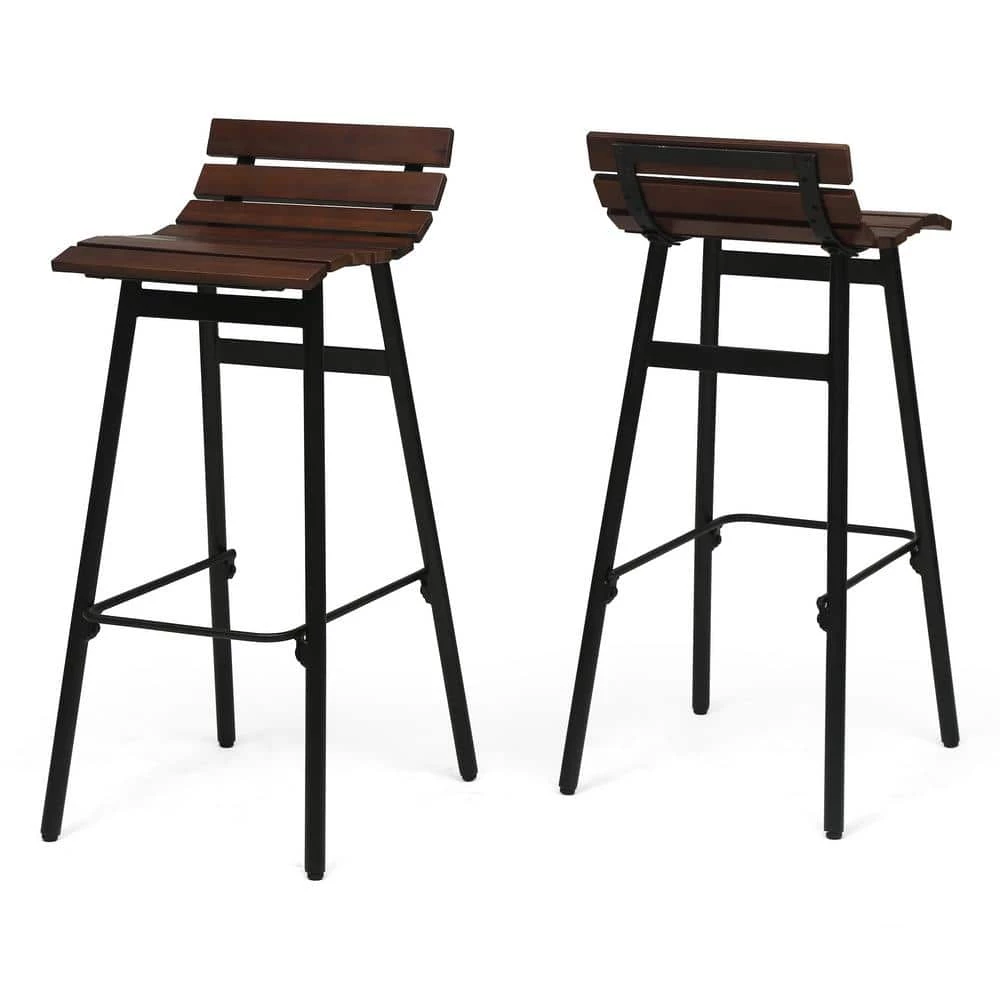 Pepperwood 35 in. Dark Brown and Black Wooden Bar Stools (Set of 2) by Noble House - Image 6
