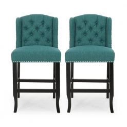 Foxcroft 40.25 in. Teal Wingback Counter Stool (Set of 2) by Noble House