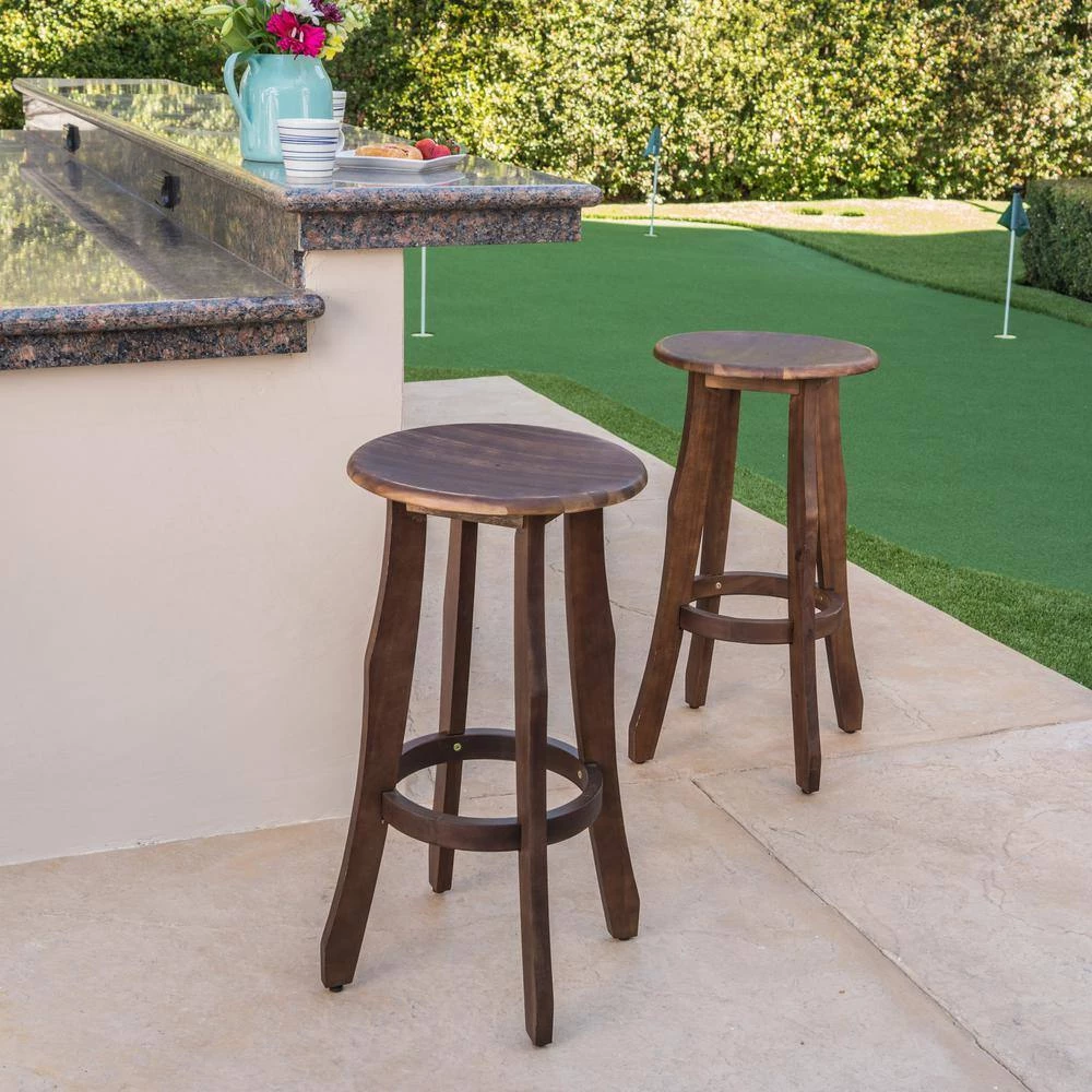 Ruthie 30 in. Dark Brown Wood Outdoor Bar Stool (2-Pack) by Noble House - Image 7