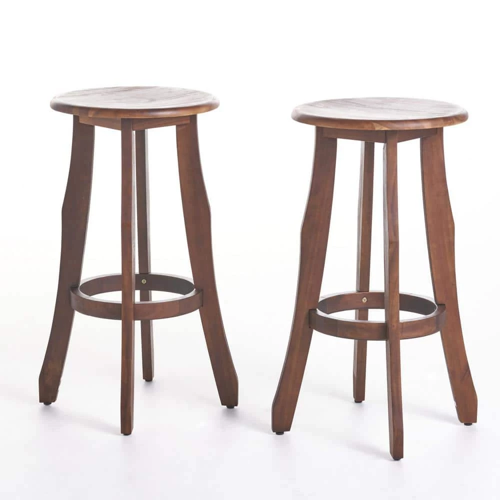 Ruthie 30 in. Dark Brown Wood Outdoor Bar Stool (2-Pack) by Noble House