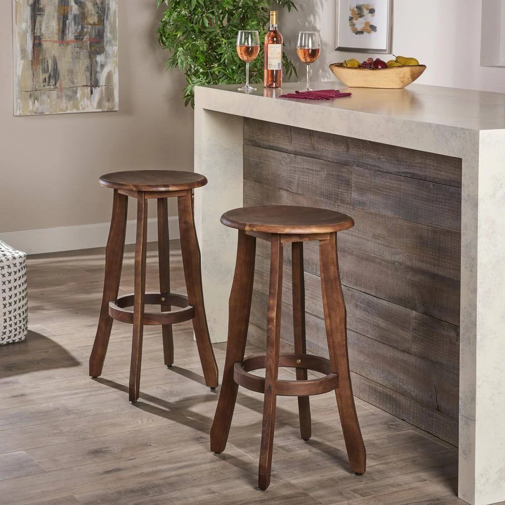 Ruthie 30 in. Dark Brown Wood Outdoor Bar Stool (2-Pack) by Noble House - Image 2
