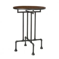Dark Brown Round Wood and Metal Bar Table by Noble House