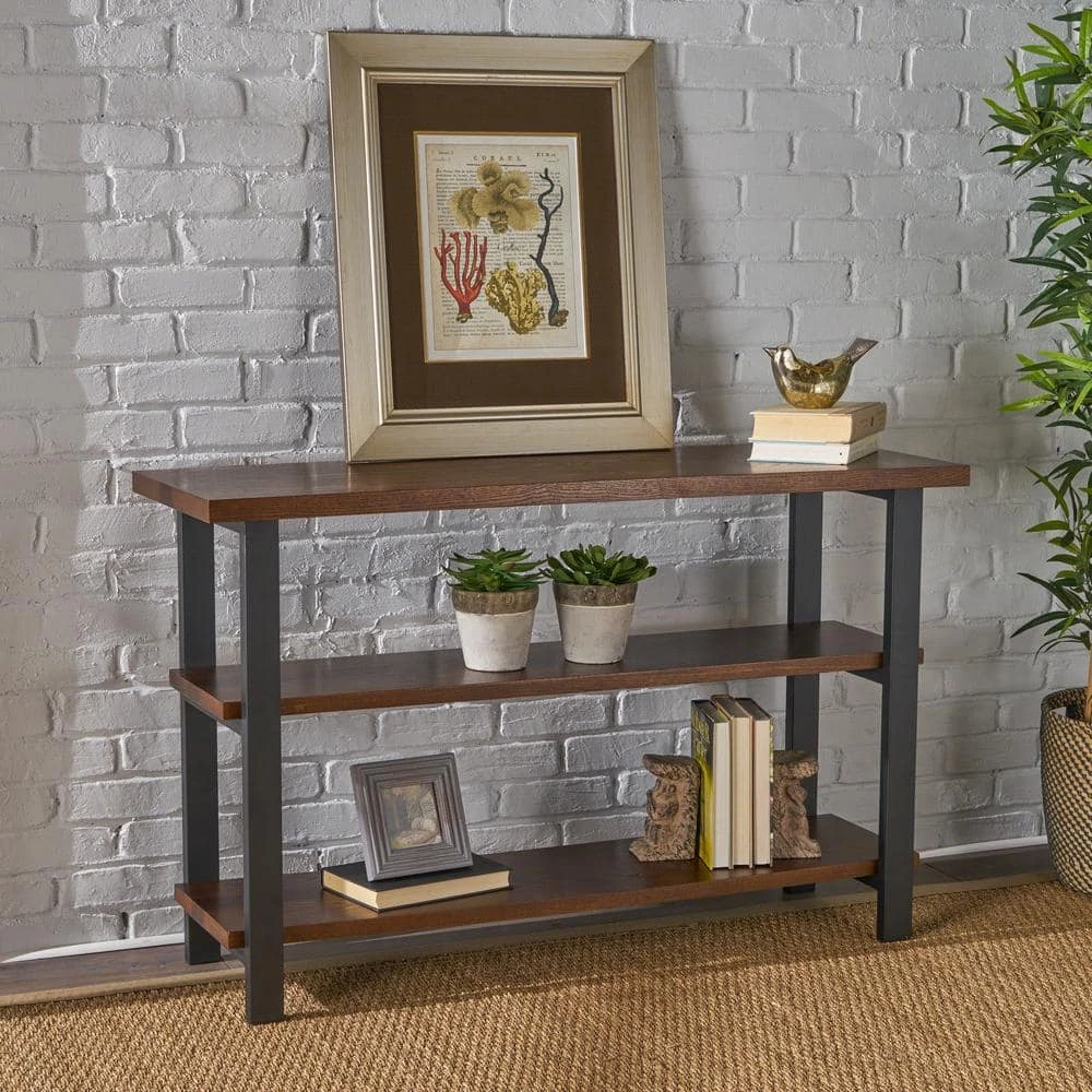 Fredrico 29.50 in. Dark Brown Wood 2-Shelf Etagere Bookcase by Noble House - Image 6