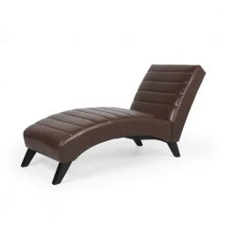 Austell Dark Brown Channel Stitch Chaise Lounge by Noble House