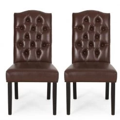 Motson Dark Brown Tufted Dining Chair (Set of 2) by Noble House
