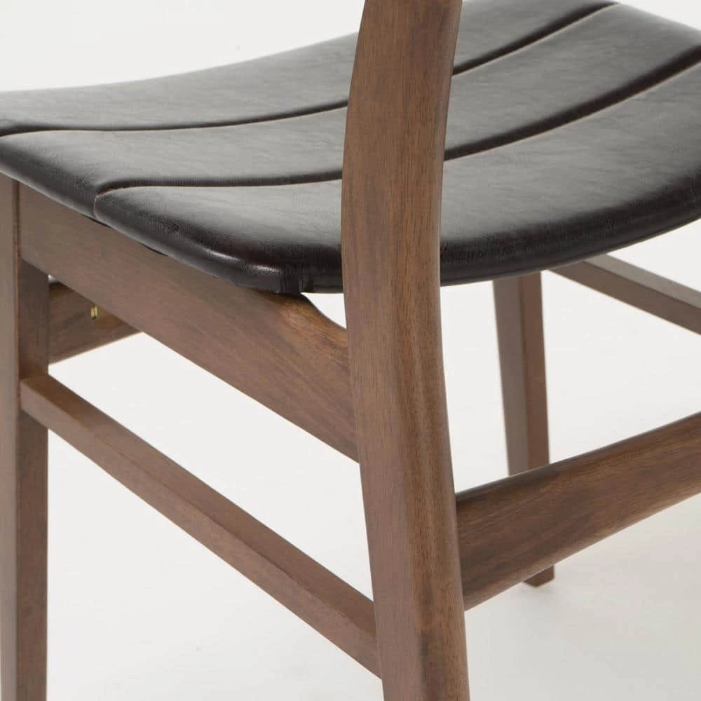 Anise 5-Piece Dark Brown Leather and Natural Walnut 50 in. Rectangular Dining Set by Noble House - Image 2