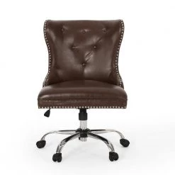 Bedell Standard Dark Brown Faux Leather Adjustable Height Task Chair by Noble House
