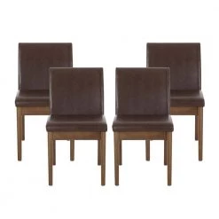 Joseph Cognac Brown Upholstered Faux Leather Dining Chair (Set of 4) by Noble House
