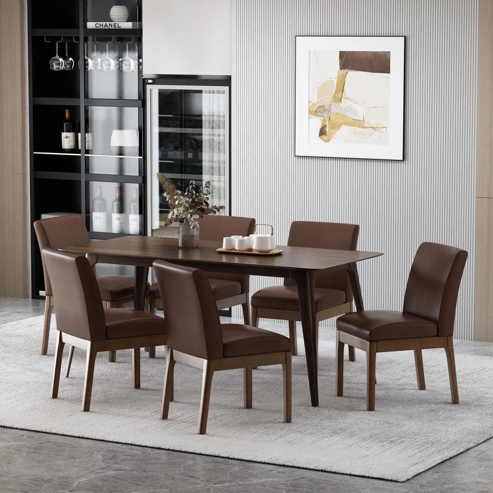 Joseph Cognac Brown Upholstered Faux Leather Dining Chair (Set of 6) by Noble House - Image 10