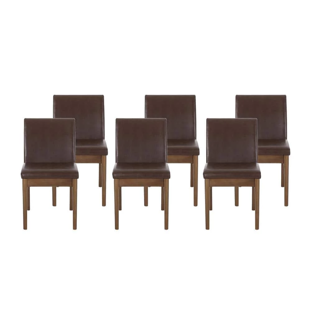 Joseph Cognac Brown Upholstered Faux Leather Dining Chair (Set of 6) by Noble House