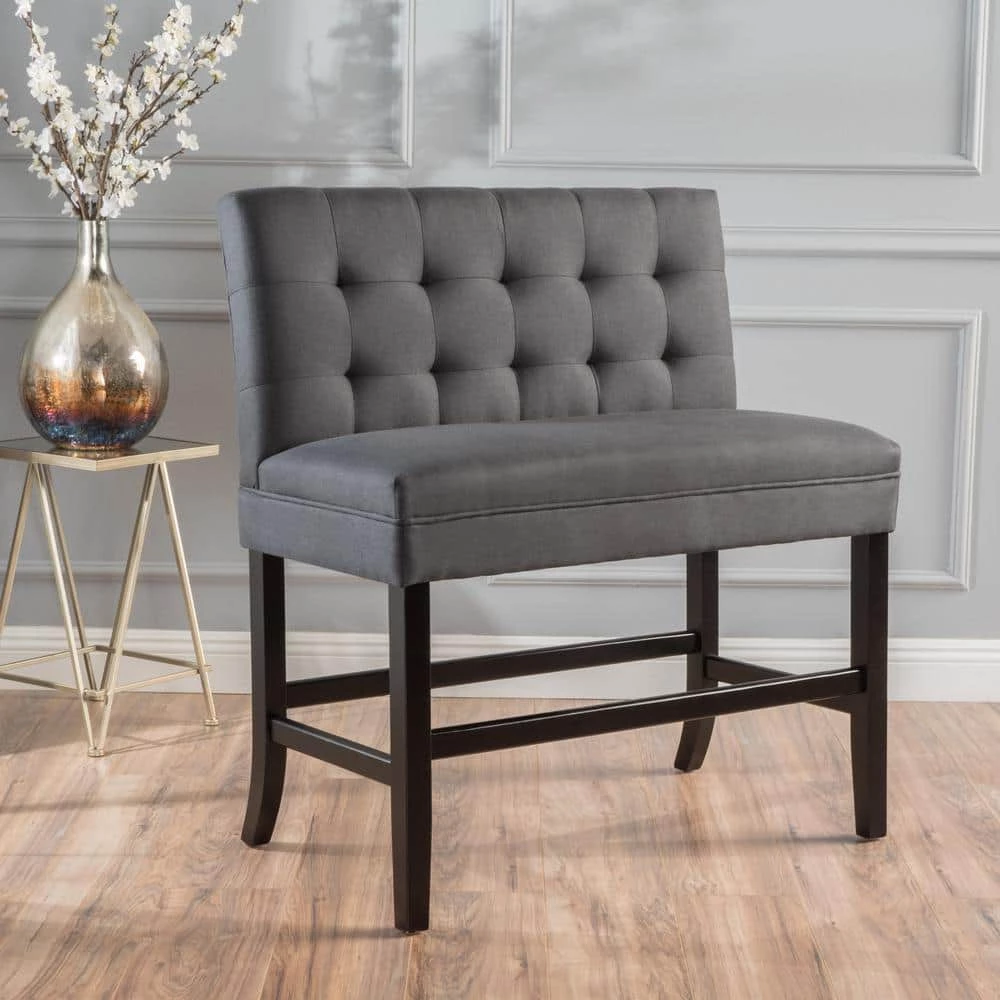 Kenan Charcoal Bar Stool Bench 37.50 in. x 21.00 in. by Noble House - Image 3