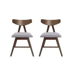 Marten Dark Gray and Walnut Fabric Upholstered Dining Chair (Set of 2) by Noble House