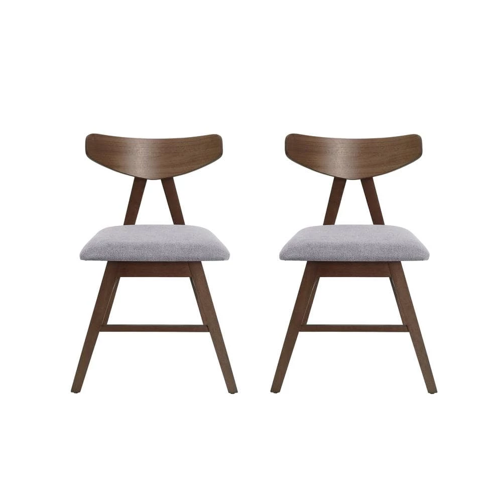 Marten Dark Gray and Walnut Fabric Upholstered Dining Chair (Set of 2) by Noble House