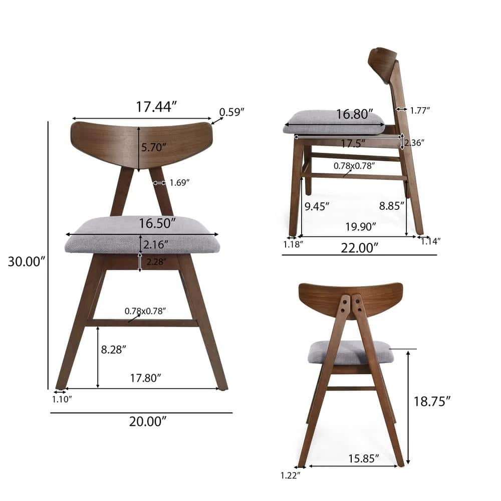 Marten Dark Gray and Walnut Fabric Upholstered Dining Chair (Set of 2) by Noble House - Image 6