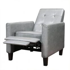 Jameson Tufted Back Dark Gray Bonded Leather Recliner by Noble House
