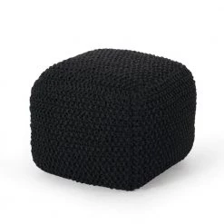 Teresa Dark Gray Cube Knit Pouf by Noble House
