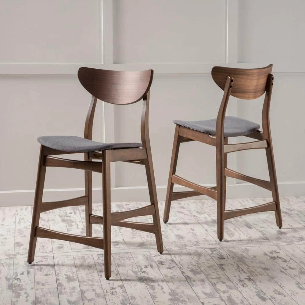 Gavin 36.4 in. Dark Grey/Walnut Fabric Counter Chairs (Set of 2) by Noble House - Image 7