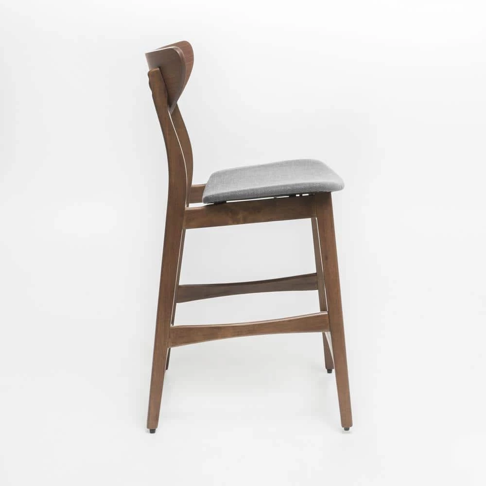 Gavin 36.4 in. Dark Grey/Walnut Fabric Counter Chairs (Set of 2) by Noble House - Image 2