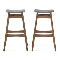 Leona 30 in. Dark Grey/Walnut Finish Fabric Bar Stool (Set of 2) by Noble House