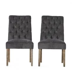 Dinah Dark Grey Fabric Tufted Dining Chairs (Set of 2) by Noble House