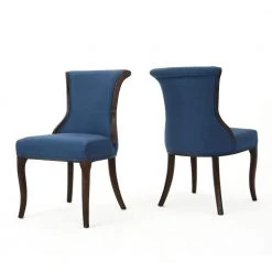 Lexia Dark Navy Fabric Upholstered Dining Chair (Set of 2) by Noble House
