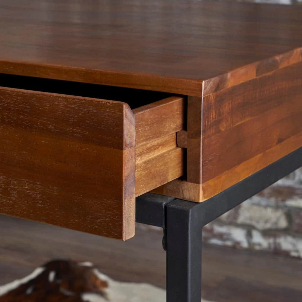 44 in. Rectangular Dark Oak 2 Drawer Computer Desk with Built-In Storage by Noble House - Image 5