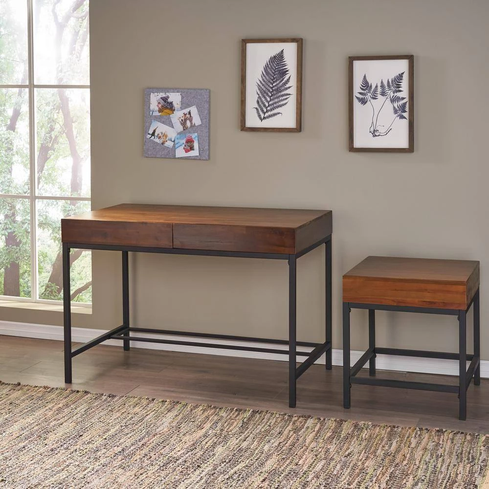 44 in. Rectangular Dark Oak 2 Drawer Computer Desk with Built-In Storage by Noble House - Image 9