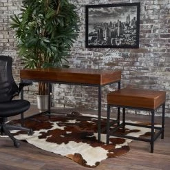 44 in. Rectangular Dark Oak 2 Drawer Computer Desk with Built-In Storage by Noble House