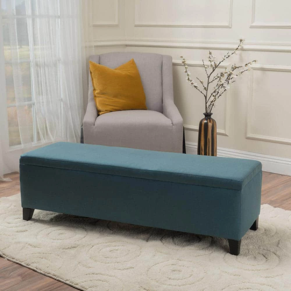 Cleo Dark Teal Fabric Storage Bench by Noble House - Image 11