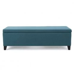 Cleo Dark Teal Fabric Storage Bench by Noble House