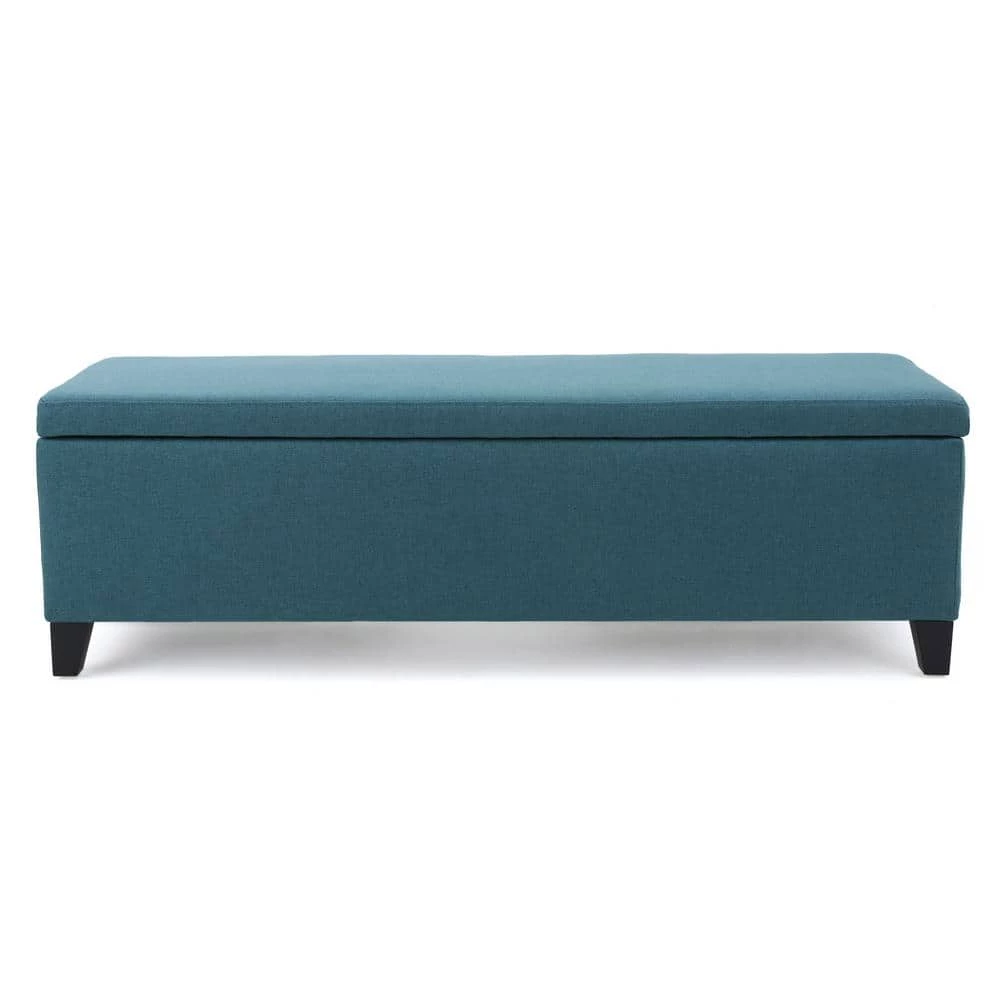 Cleo Dark Teal Fabric Storage Bench by Noble House
