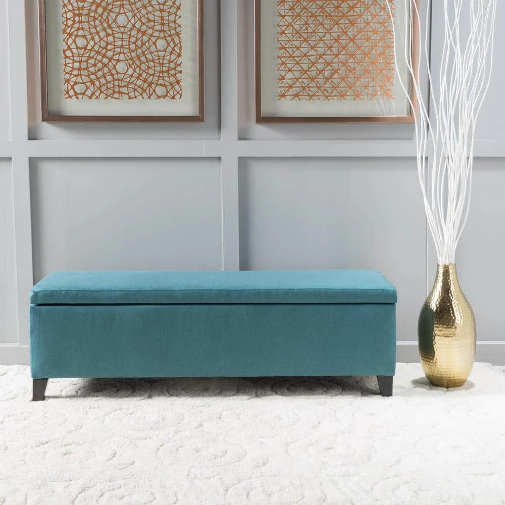 Cleo Dark Teal Fabric Storage Bench by Noble House - Image 9