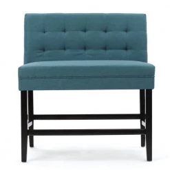 Kenan 42 in. Dark Teal Upholstered Bar Stool Bench by Noble House